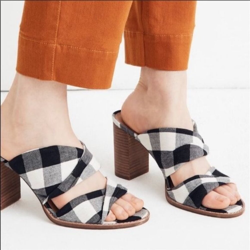🆕MADEWELL Alexandria Gingham Check Sandal Shoes 8.5 Black & White - Picture 1 of 9